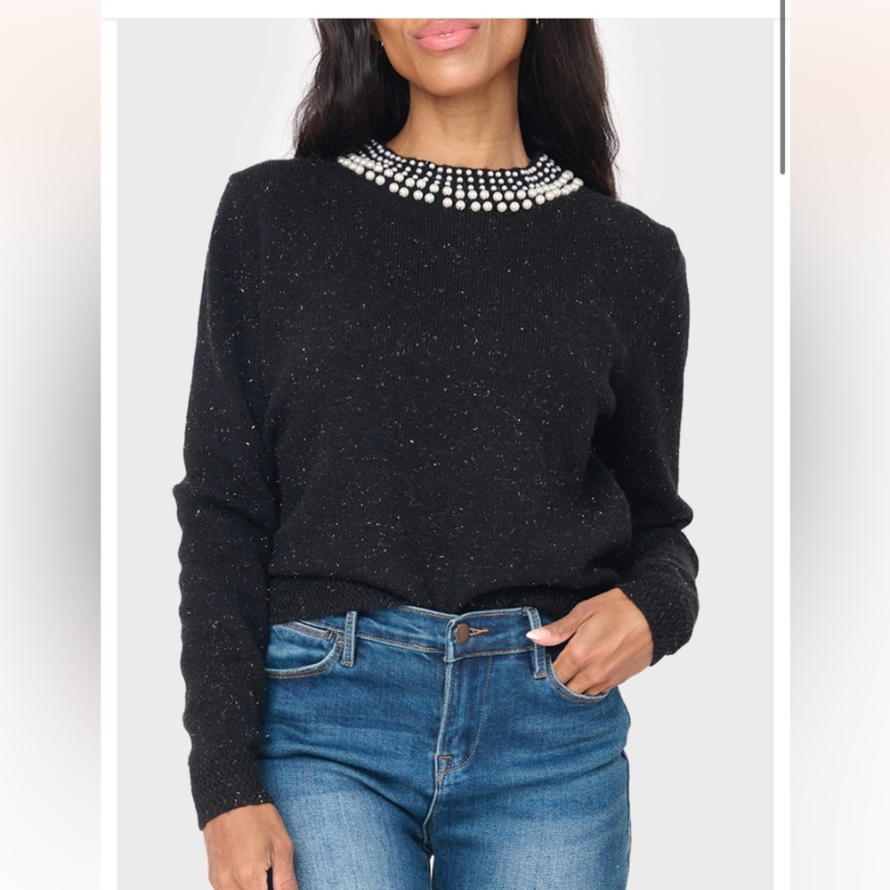 Soiree Sweater With Pearl Embellished Collar brand new gibson look